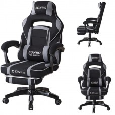 Крісло геймерське Bonro B-141 сіре з підставкою для ніг