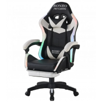 Геймерское кресло Bonro B-144 белое, с подсветкой, массажем, пультом