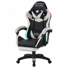 Геймерське крісло Bonro B-144 біле, з підсвіткою, масажем, пультом