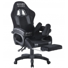 Геймерское кресло Bonro B-146 чёрно-серое с подставкой для ног