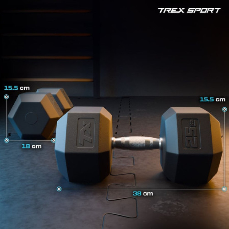 Шестигранная обрезиненная гантель TX-250RD Trex Sport 25 кг