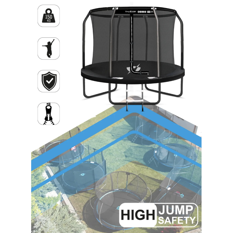 Батут THUNDER ELITE 427 см з внутрішньою сіткою, чорний