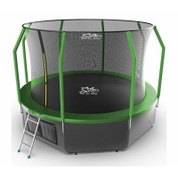 Батут FitToSky Green 374 см з внутрішньою сіткою і драбинкою