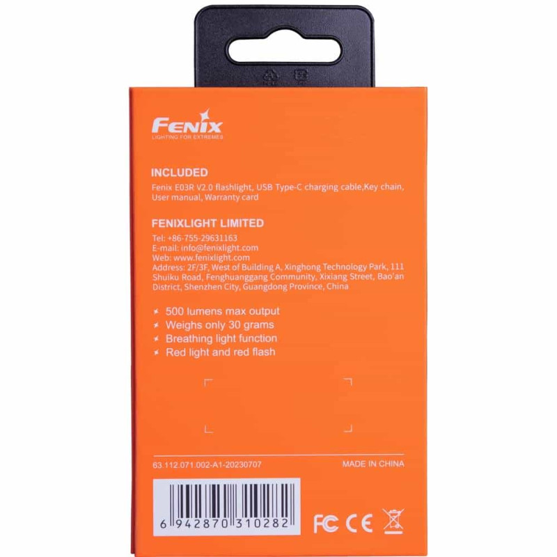 Фонарик наключный Fenix E03R V2.0, красный