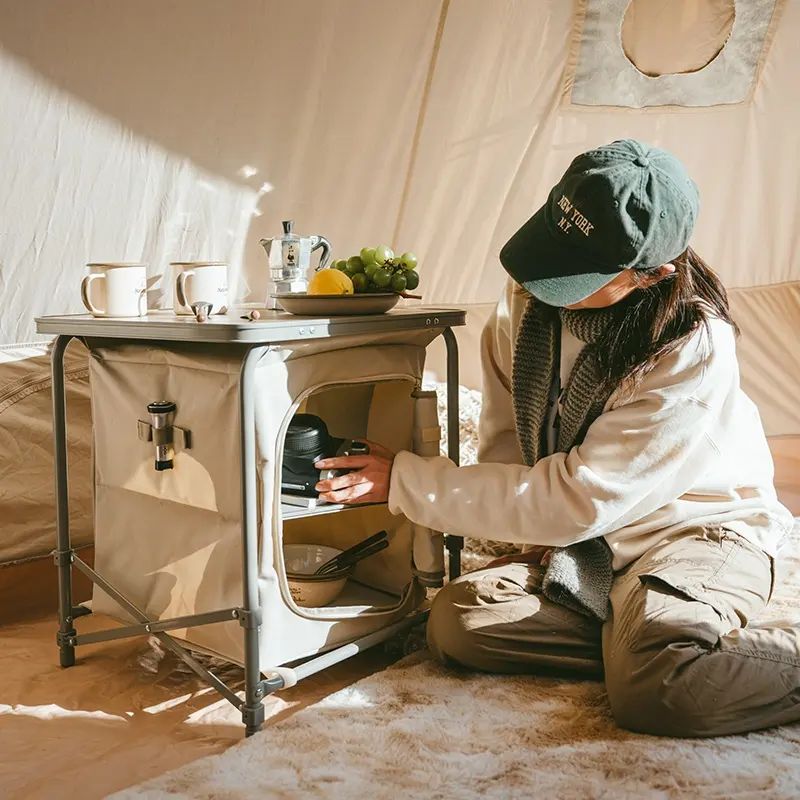 Складной стол с полками Naturehike CNH22JU031, бежевый