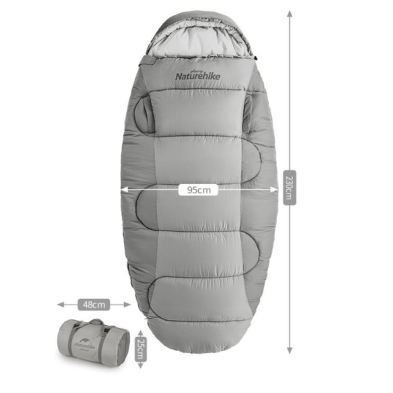 Спальный мешок овальный Naturehike PS200 NH20MSD03, правый, серый