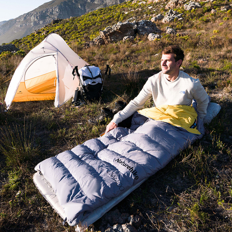 Спальник с натуральным пухом Naturehike CW400 NH18C400-D, размер L, желто-серый