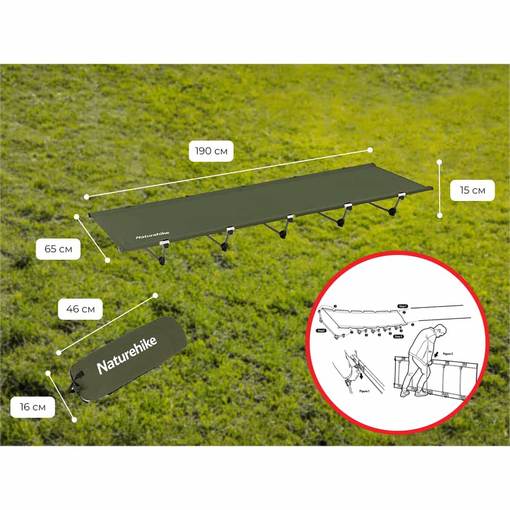 Ліжко складане Naturehike XJC05 NH20JJ001, Поліестер Oxford / алюміній, чорне