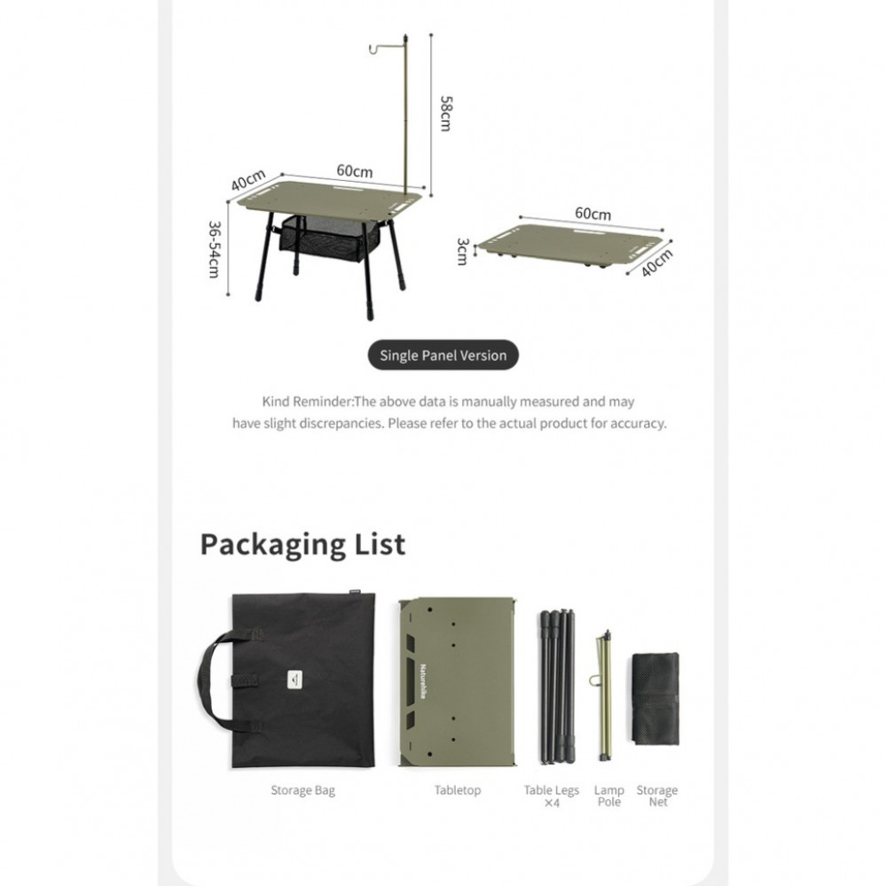 Складной стол Naturehike CNK2450JJ025, 60х40 см, алюминий, черный