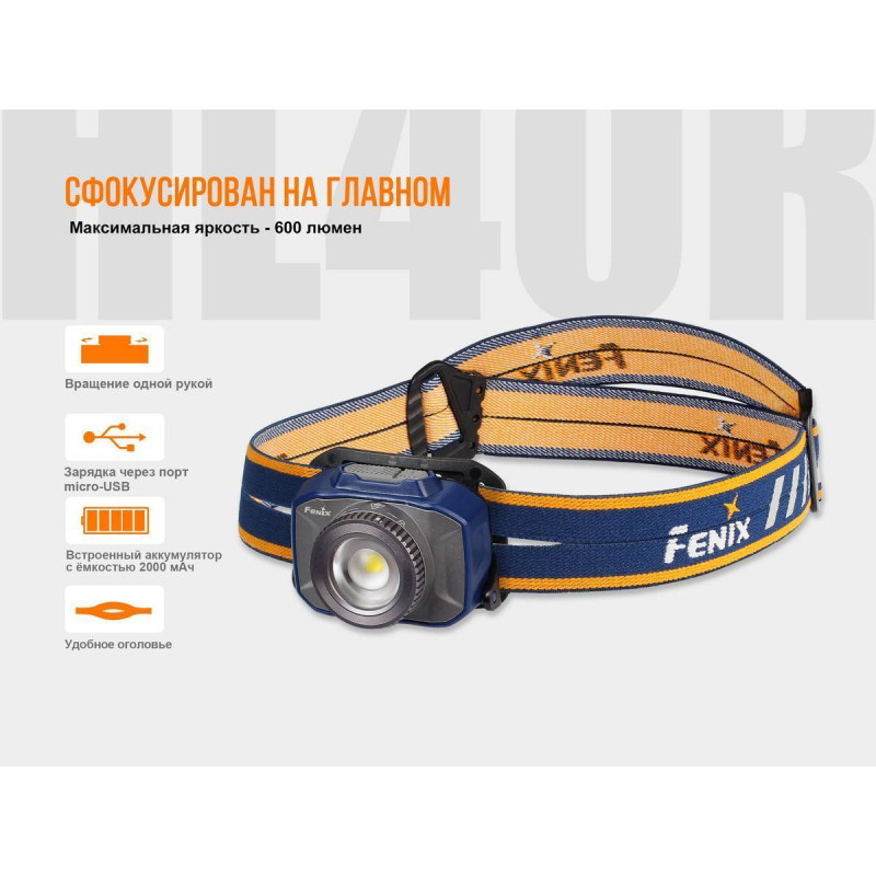 Ліхтар налобний Fenix HL40R Cree XP-LHIV2 LED сірий