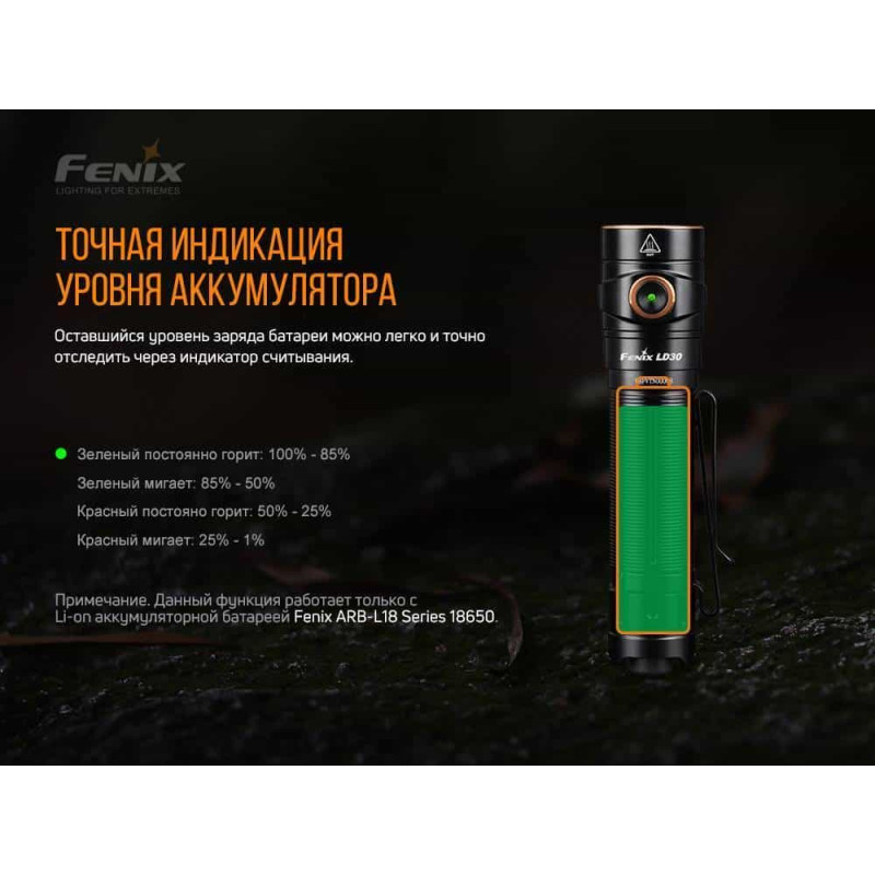 Фонарик ручной Fenix LD30 с аккумулятором (ARB-L18-3400)