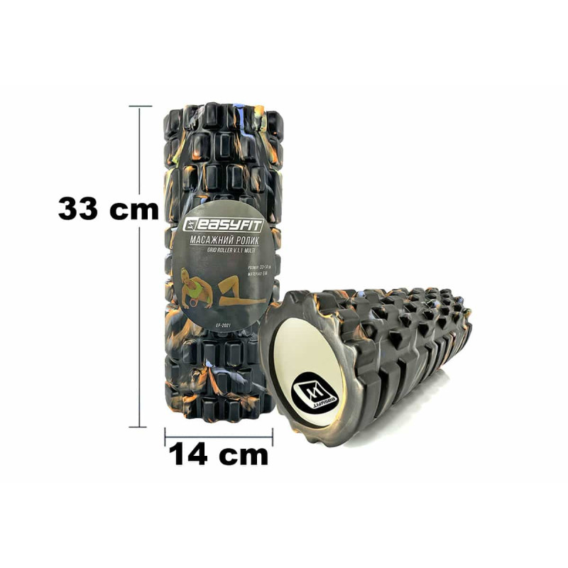 Массажный ролик EasyFit Grid Roller 33 см v.1.1 Multi черный