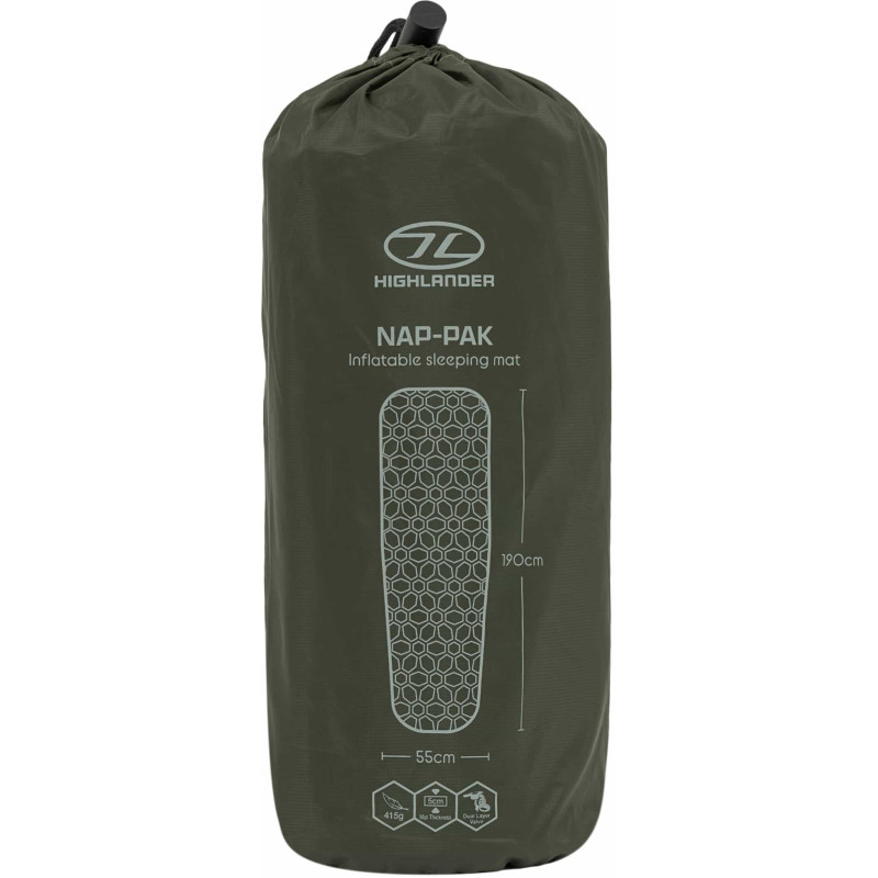 Коврик надувной Highlander Nap-Pak Inflatable Sleeping Mat 5 cm Olive (AIR071)
