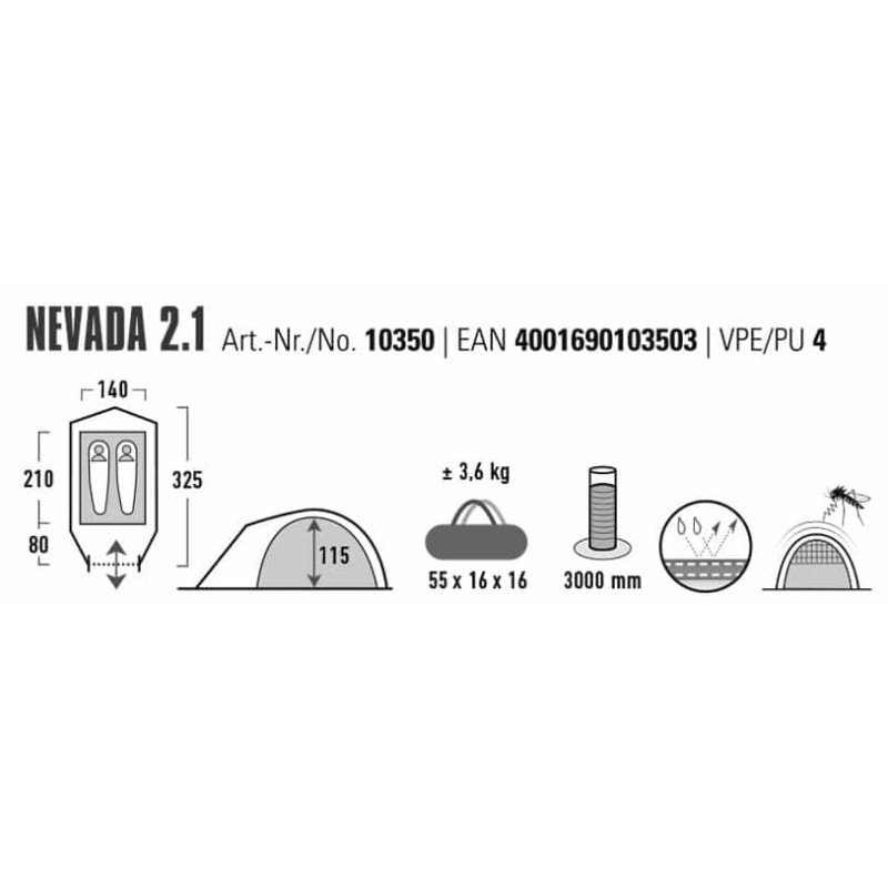 Двухместная палатка High Peak Nevada 2.1 Deep Forest (10350)