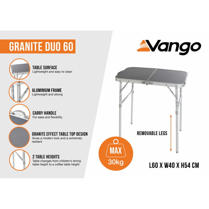 Стол кемпинговый Vango Granite Duo 60 Excalibur (TBNGRANITE27065)
