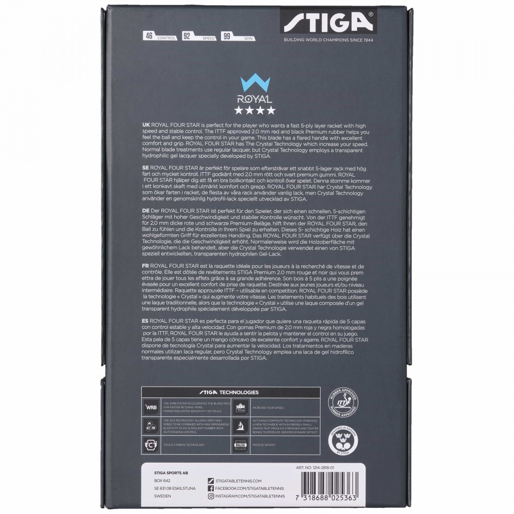 Ракетка для настольного тенниса Stiga Royal Crystal 4 Star FL (1214-2818-01)