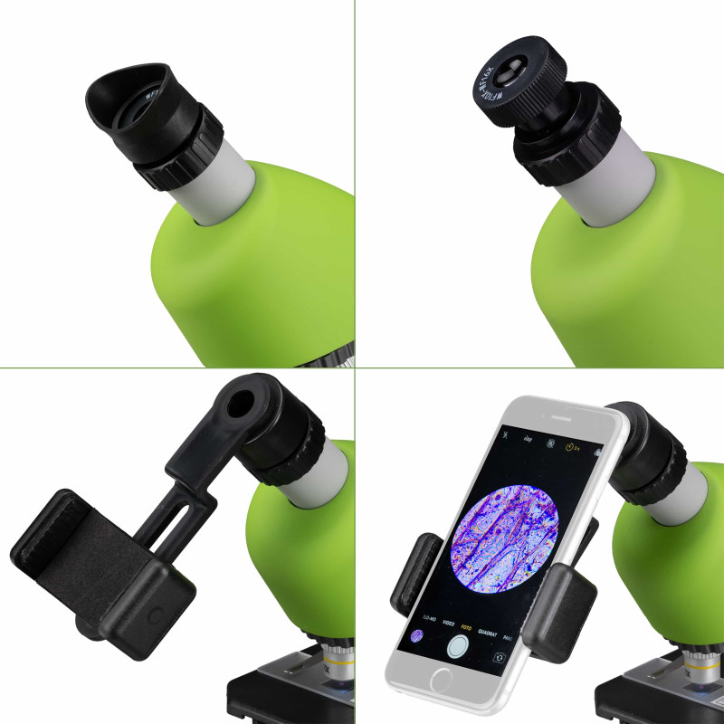 Микроскоп Bresser Junior 40x-640x Green с набором для экспериментов и адаптером для смартфона (8851300B4K000)