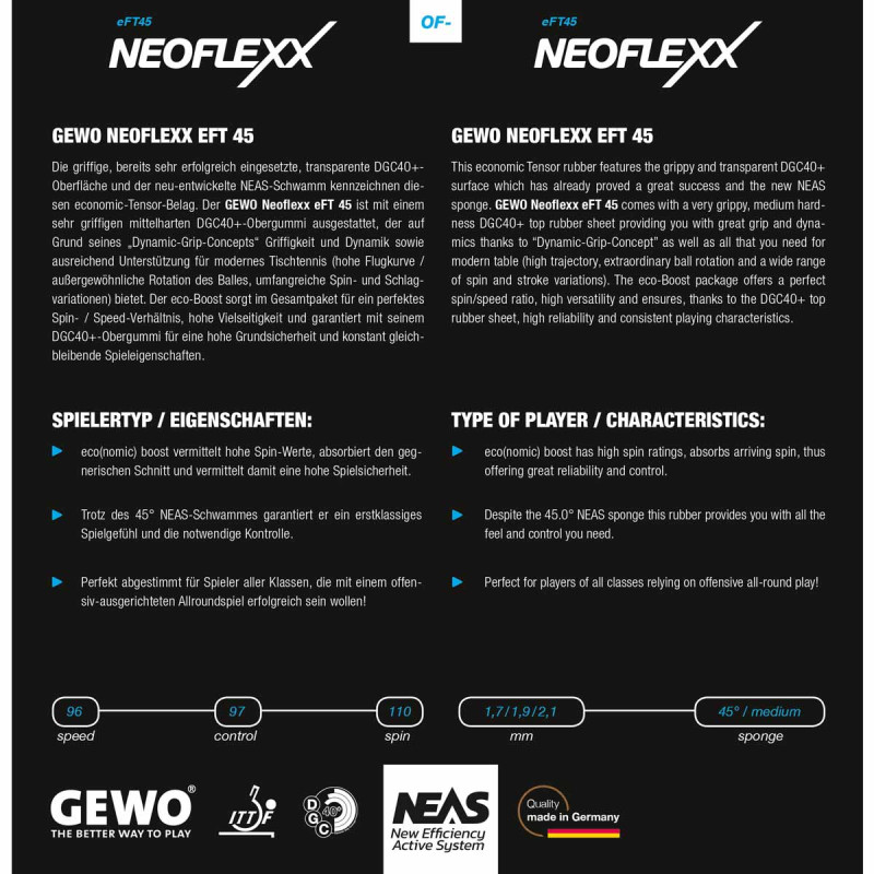 Ракетка для настільного тенісу Gewo Zoom Balance ALL, Neoflexx 48.0 + 45.0, ST (11640000031)