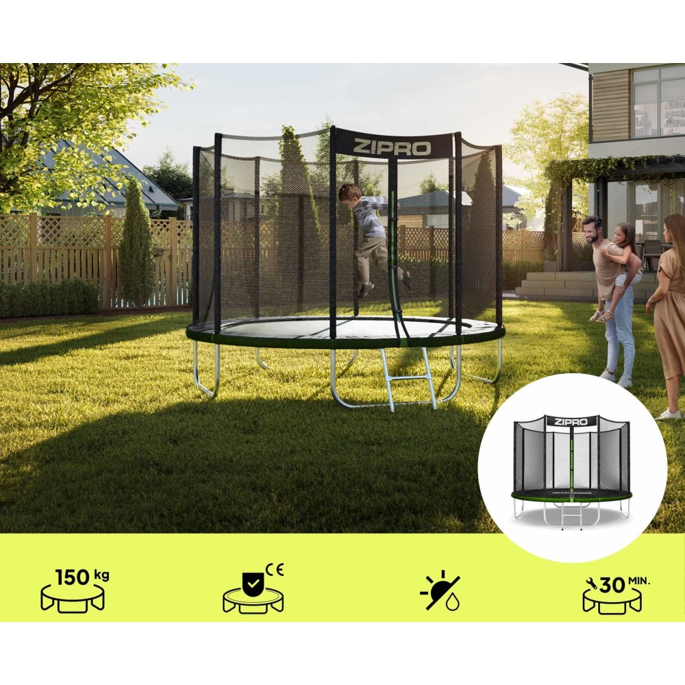 Батут Zipro Jump Pro 252 см з зовнішньою сіткою і драбинкою