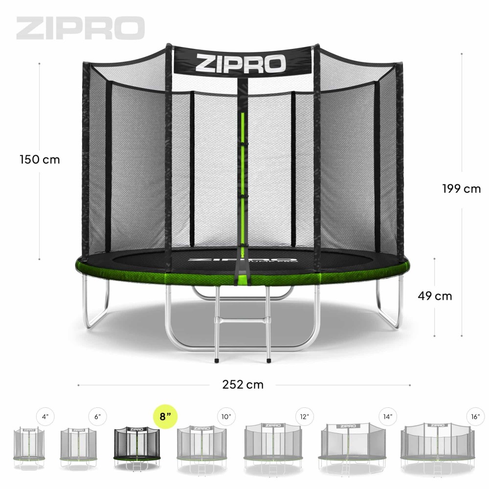 Батут Zipro Jump Pro 252 см з зовнішньою сіткою і драбинкою