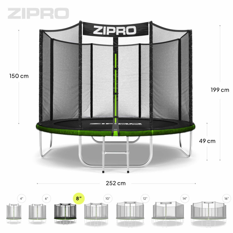Батут Zipro Jump Pro 252 см з зовнішньою сіткою і драбинкою