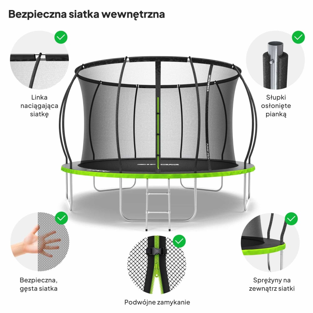 Батут Zipro Jump Pro Premium 374 см с внутренней сеткой и лестницей