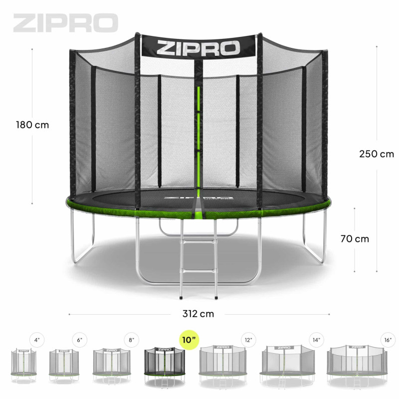 Батут Zipro Jump Pro 312 см с внешней сеткой и лестницей