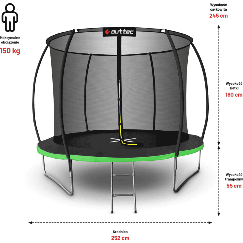 Батут Outtec Premium 252 см Black/Green с сеткой и лестницей