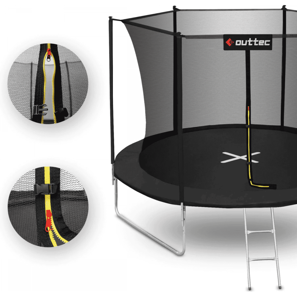 Батут Outtec 374 см Black з внутрішньою сіткою та драбинкою