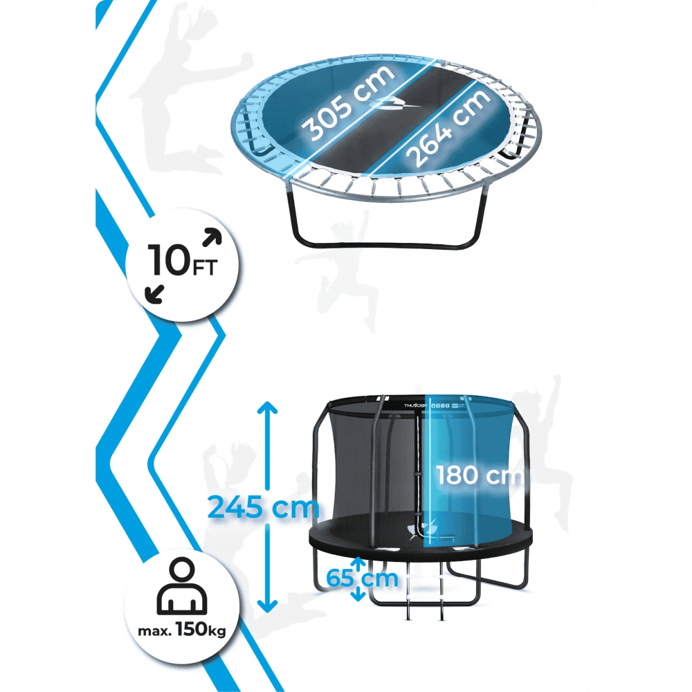 Батут Thunder Elite Black 305 см с сеткой и лестницей