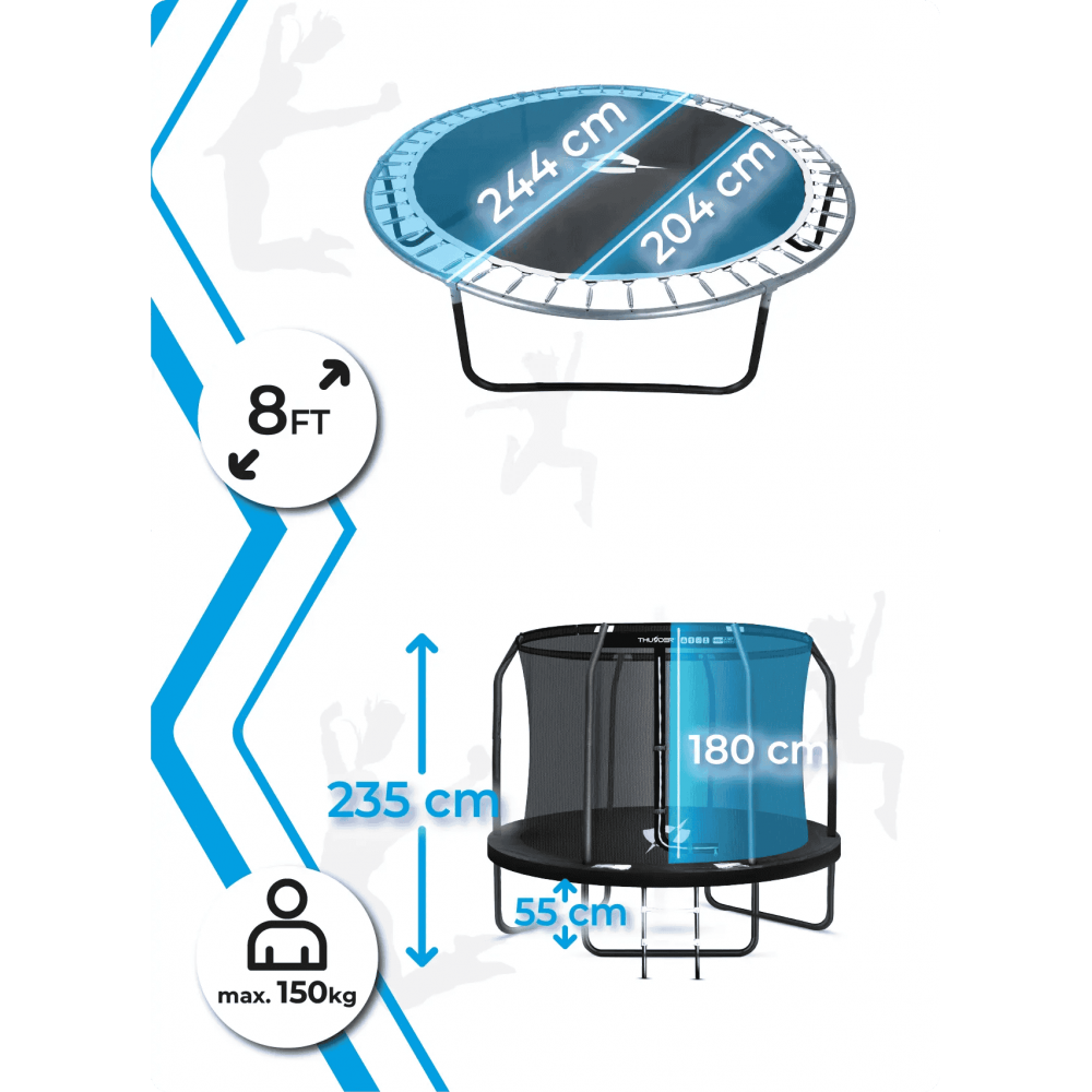 Батут THUNDER ELITE 244 см з внутрішньою сіткою, чорний