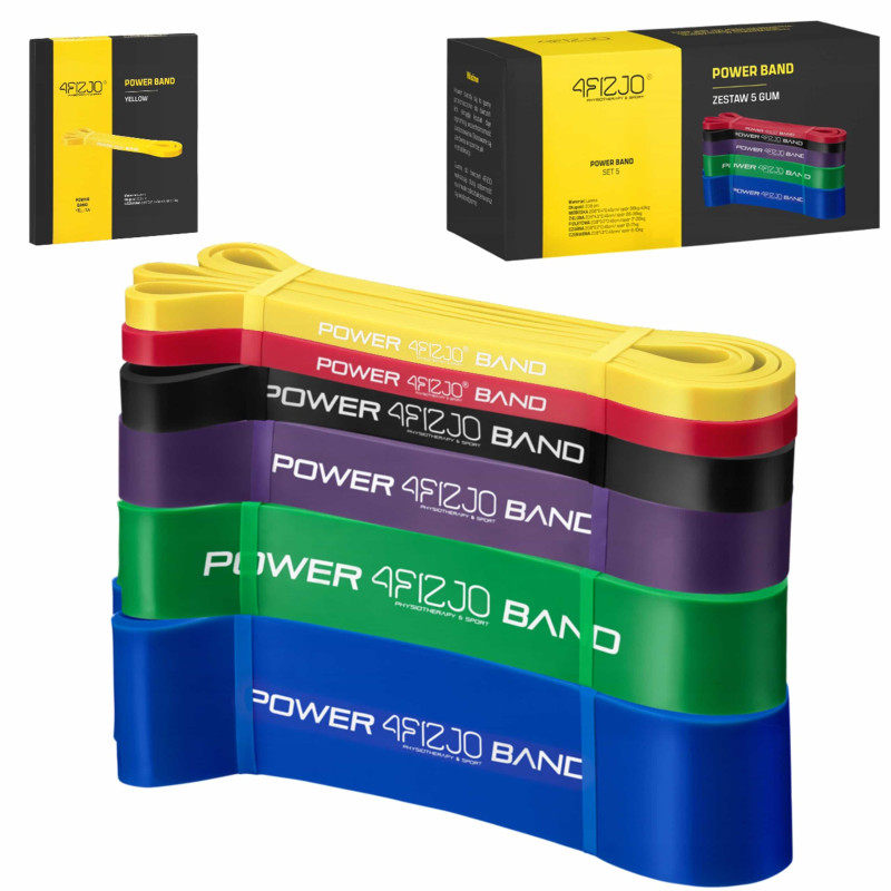 Набір з 6 еластичних стрічок для фітнесу 4FIZJO Power Band, 2-46 кг