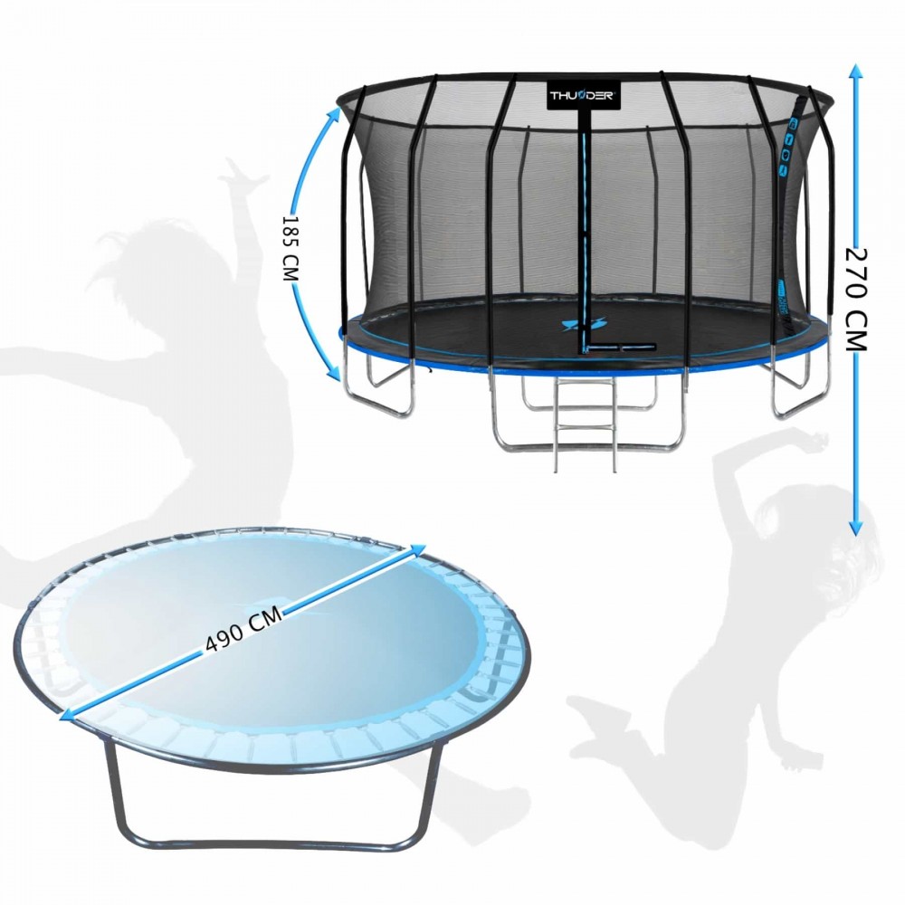 Батут Thunder Elite 490 см с внутренней сеткой и лестницей