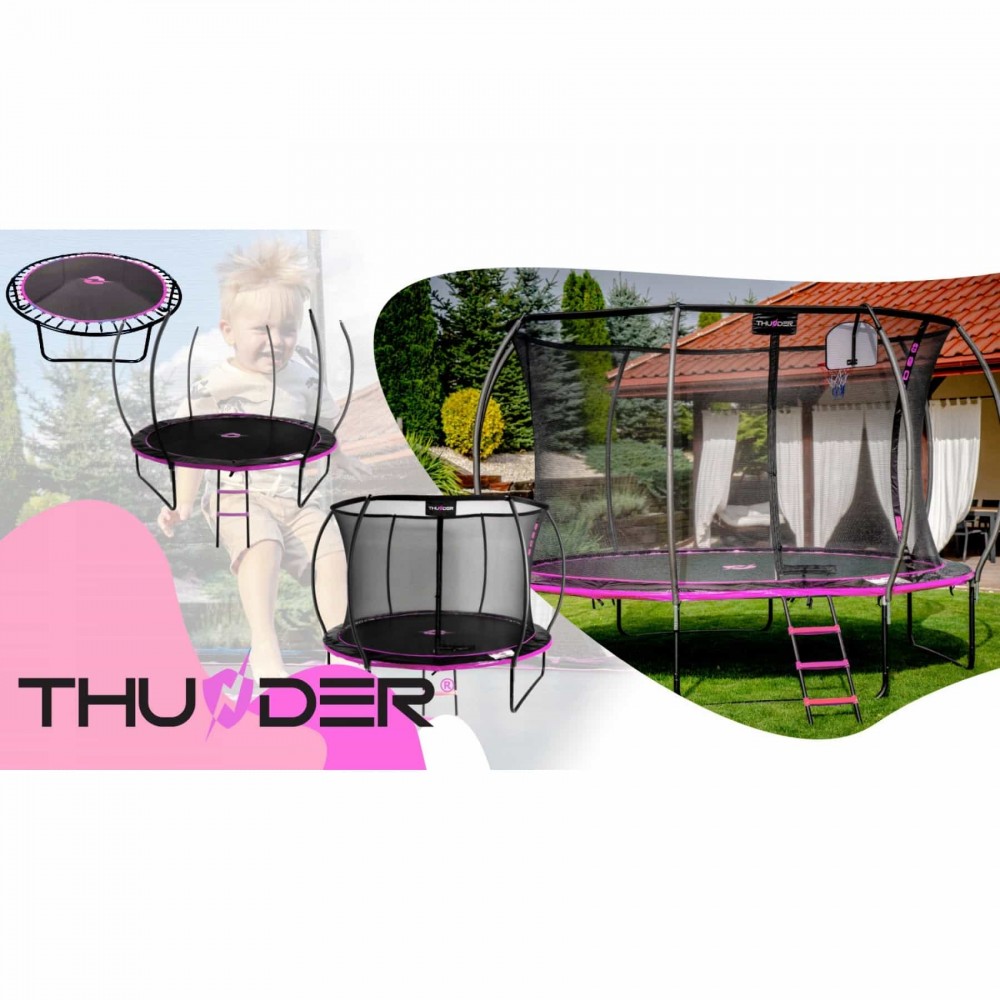 Батут Thunder Ultra 252 см Pink с внутренней сеткой и лестницей