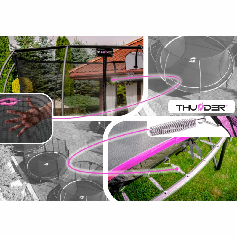 Батут Thunder Ultra 374 см Pink з внутрішньою сіткою та драбинкою