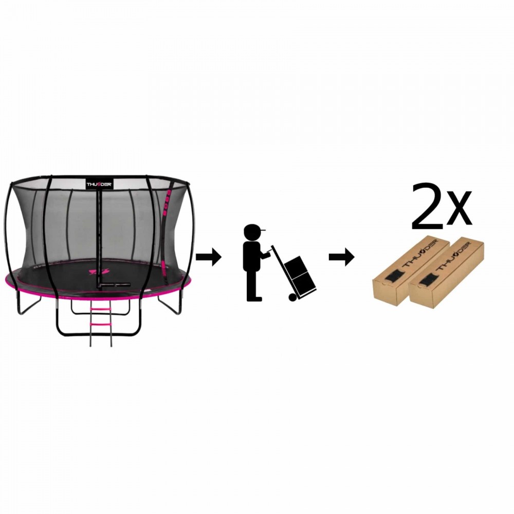 Батут Thunder Ultra 374 см Pink с внутренней сеткой и лестницей