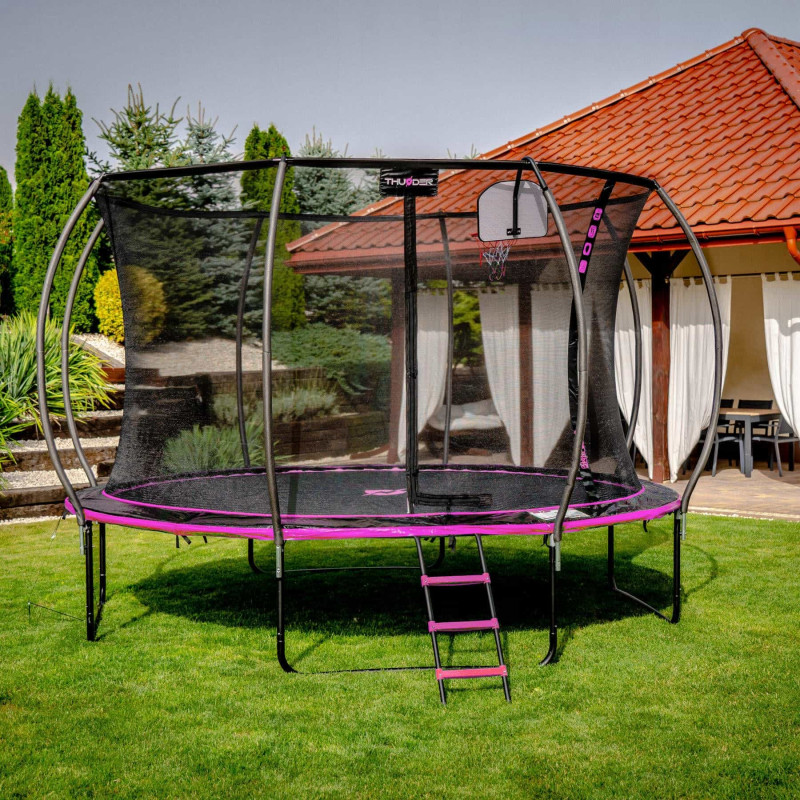 Батут Thunder Ultra 435 см Pink с внутренней сеткой и лестницей