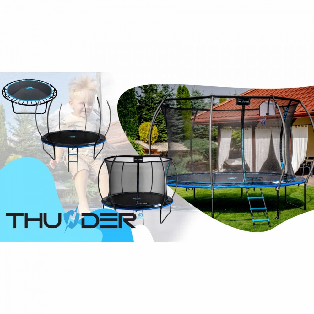 Батут Thunder Ultra 490 см Blue с внутренней сеткой и лестницей