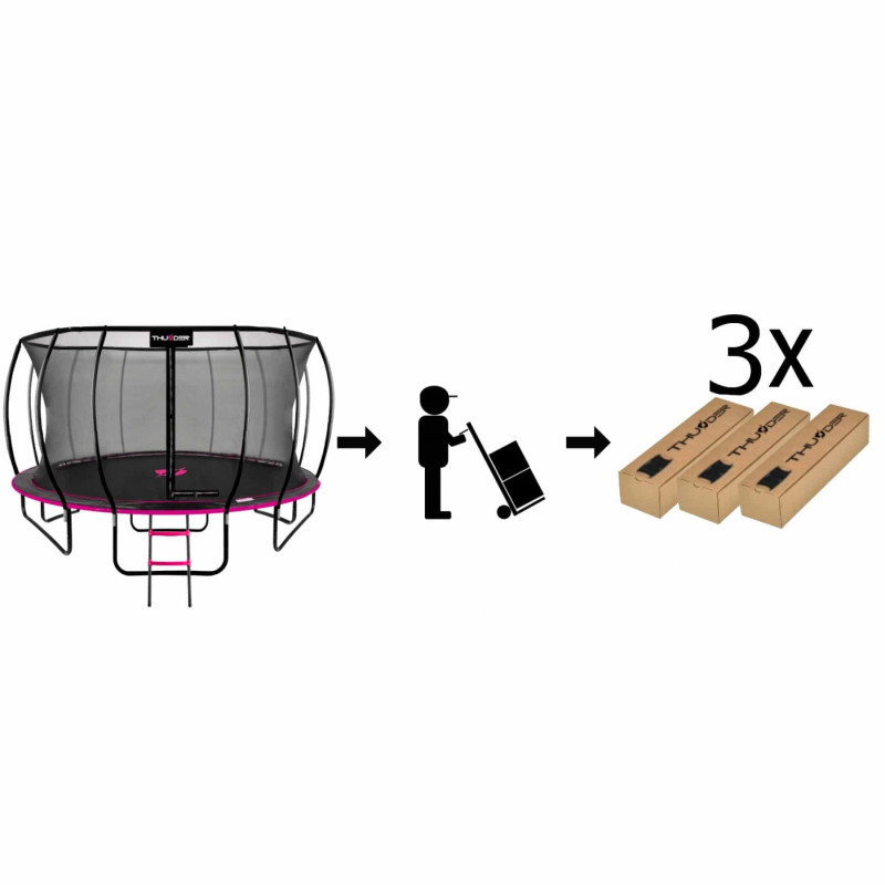 Батут Thunder Ultra 490 см Pink з внутрішньою сіткою та драбинкою