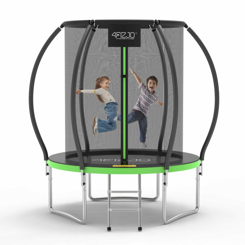 Батут 4FIZJO Pro 183 см Black/Green с внутренней сеткой и лестницей
