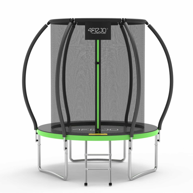 Батут 4FIZJO Pro 183 см Black/Green с внутренней сеткой и лестницей