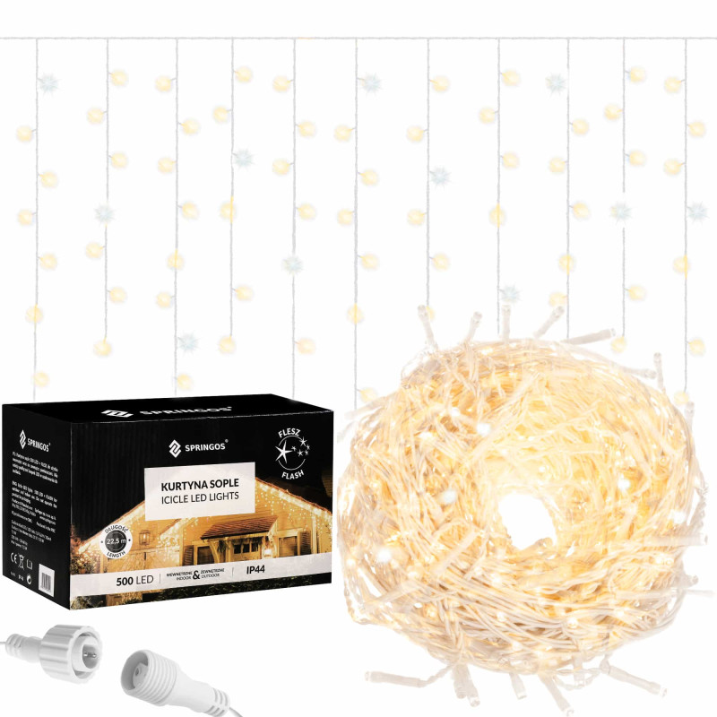 Гирлянда бахрома уличная (наружная) Springos 20 м 500 LED + Flash CL0517 Warm White