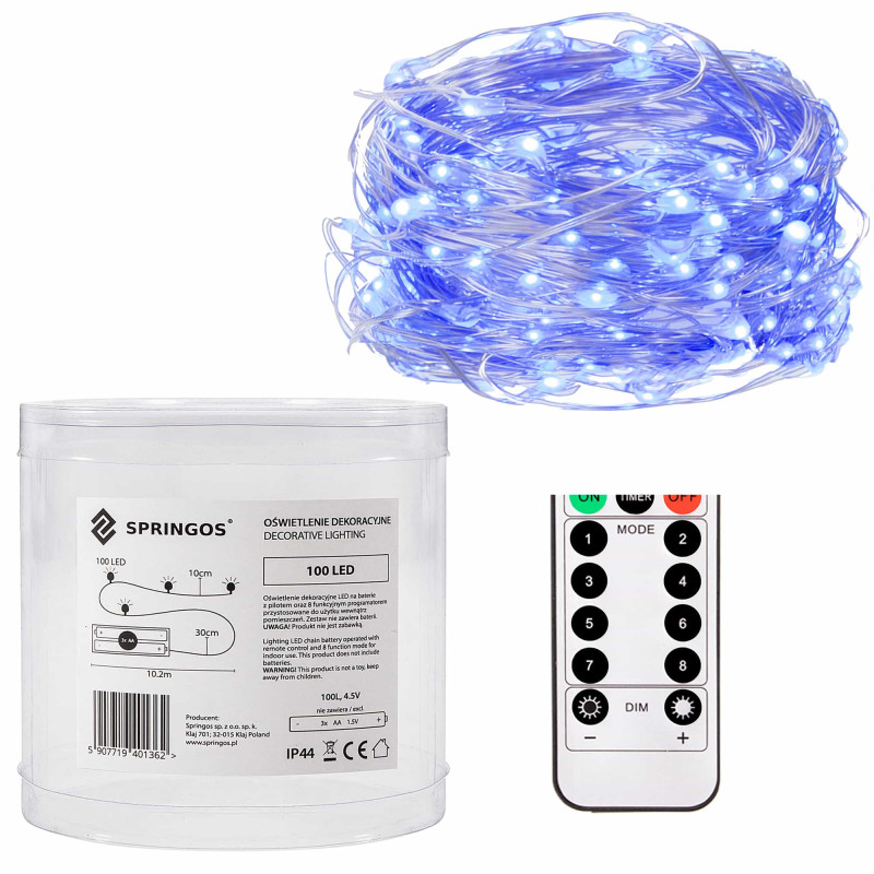 Гірлянда на батарейках Springos 9.9 м 100 LED Pilot Blue