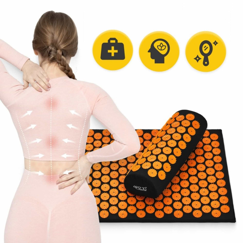 Коврик акупунктурный с валиком 4FIZJO Classic Mat Аппликатор Кузнецова Black/Orange (P-5907222931752)