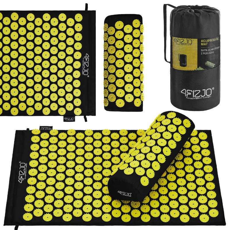 Коврик акупунктурный с валиком 4FIZJO Classic Mat Аппликатор Кузнецова 4FJ0086 Black/Yellow