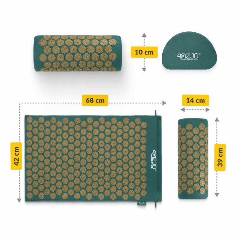 Коврик акупунктурный с валиком 4FIZJO Classic Mat Аппликатор Кузнецова Navy Green/Gold (P-5907739313300)