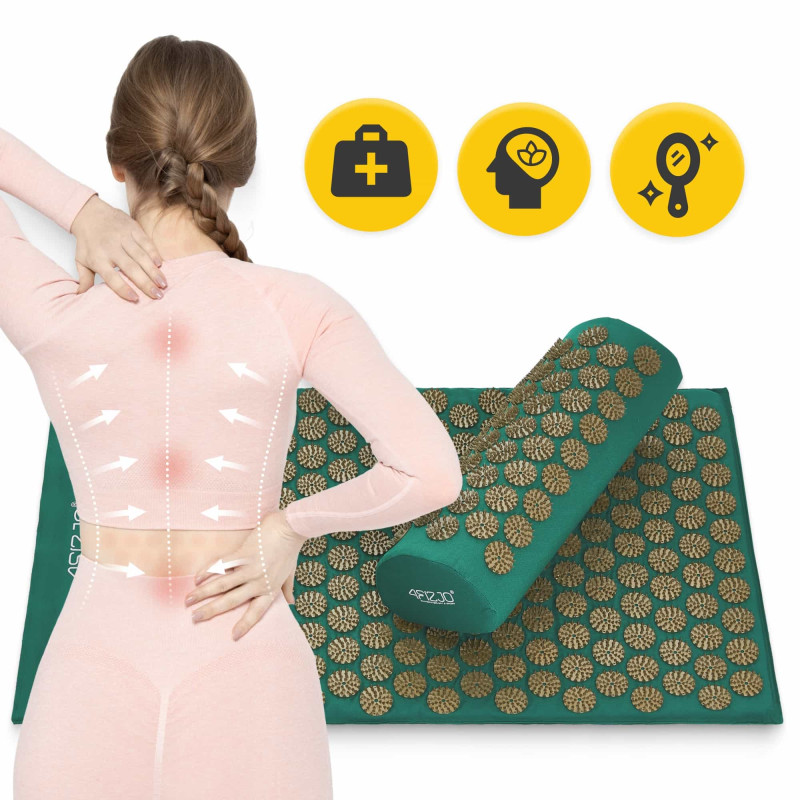 Коврик акупунктурный с валиком 4FIZJO Classic Mat Аппликатор Кузнецова Navy Green/Gold (P-5907739313300)