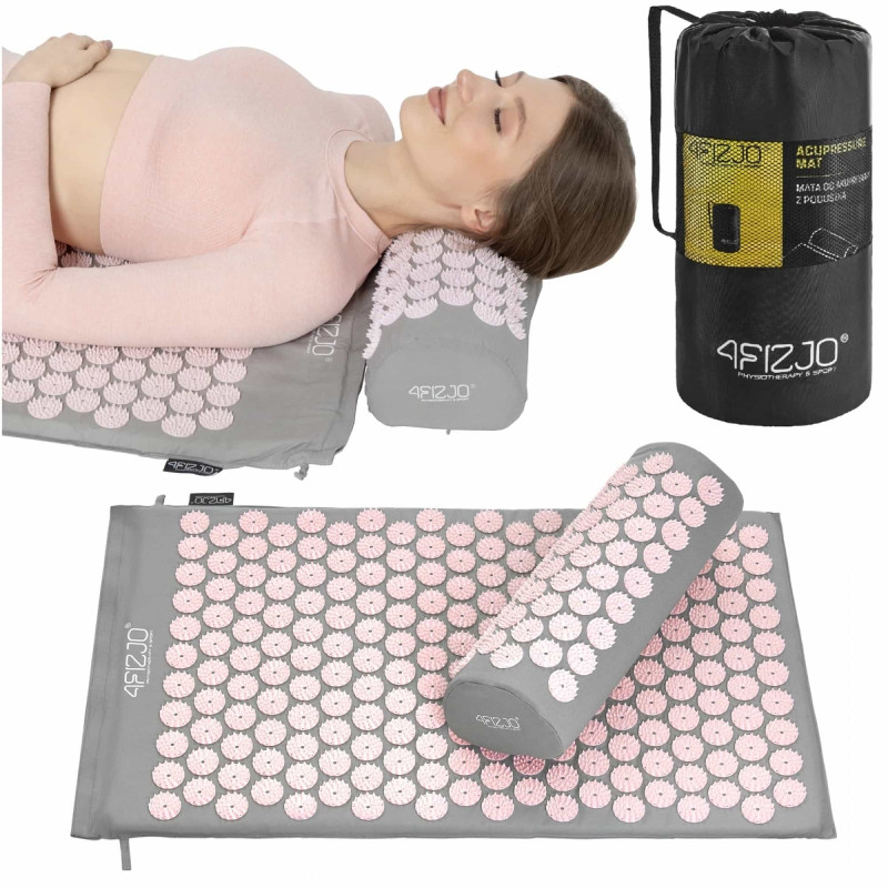Акупунктурний килимок з напівваликом 4FIZJO 72 x 42 см Grey/Pink