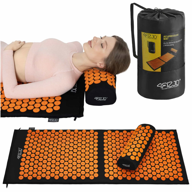 Акупунктурний килимок з напівваликом 4FIZJO 128 x 48 см Black/Orange