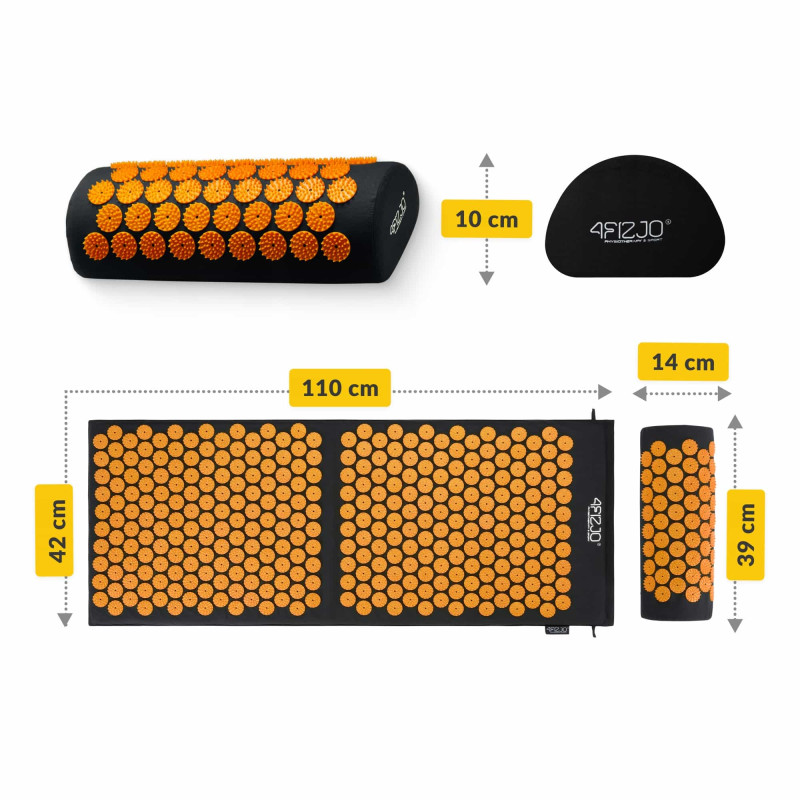 Акупунктурний килимок з напівваликом 4FIZJO 128 x 48 см Black/Orange